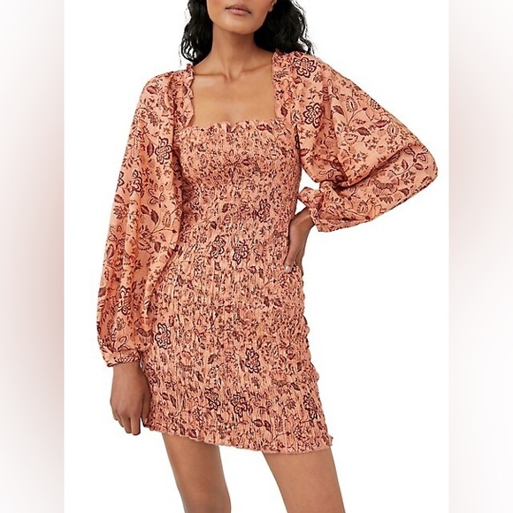 𝓯𝓹 Free People ~ Smock it to Me Mini in Apricot Combo - Picture 9 of 12